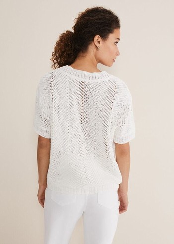 Phase Eight Avas Crochet Knitwear White USA | 2960345-UK